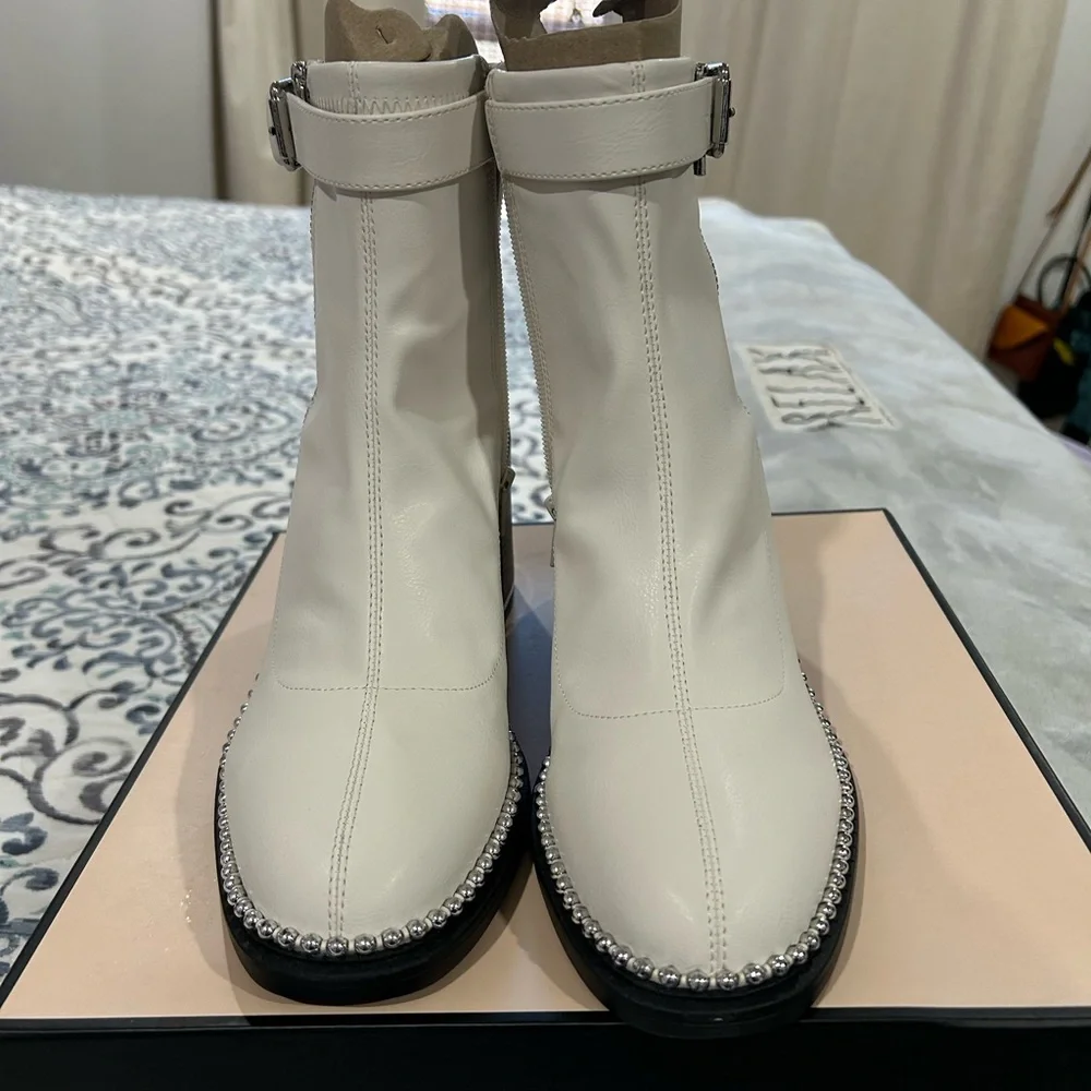 BCBGeneration Cream Ankle Boots with Silver Details - Picture 1 of 4